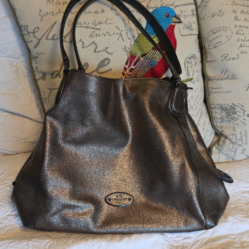 Metallic Black Coach Women's BagCoach Edie Shoulder Bag in Metallic Brass Gold L